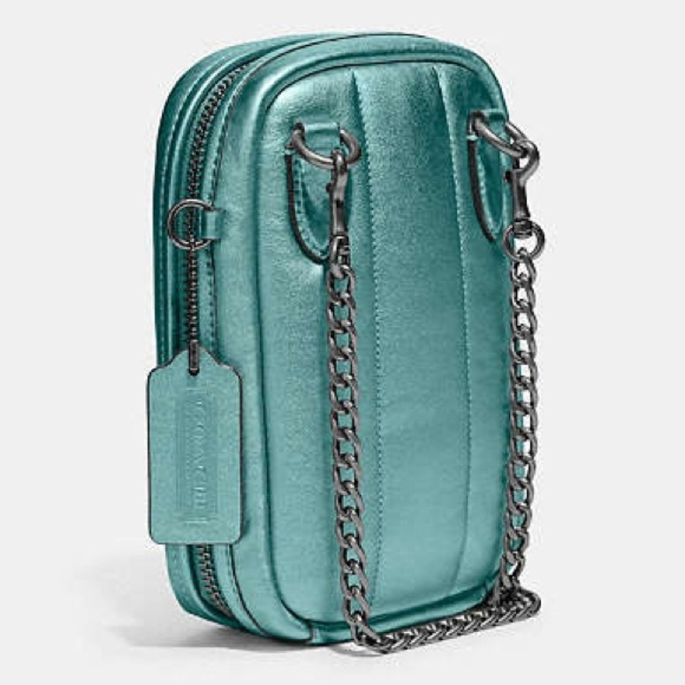 Coach Metallic Green Tall Camera Bag W/ Quilting Hard To Find NWT MSRP: $325.00 - Picture 4 of 16